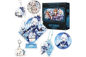 Mankerans Keychain Gift Box Set for Honkai: Star Rail&Genshin Impact, Include Stickers, Keychain, Badge, Acrylic Stand Figure