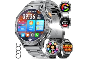 Military Smart Watch for Men (Answer/Make Calls), 1.7" Display with 1000mAh Large Battery/LED Flashlight/Bluetooth Call/3 Str