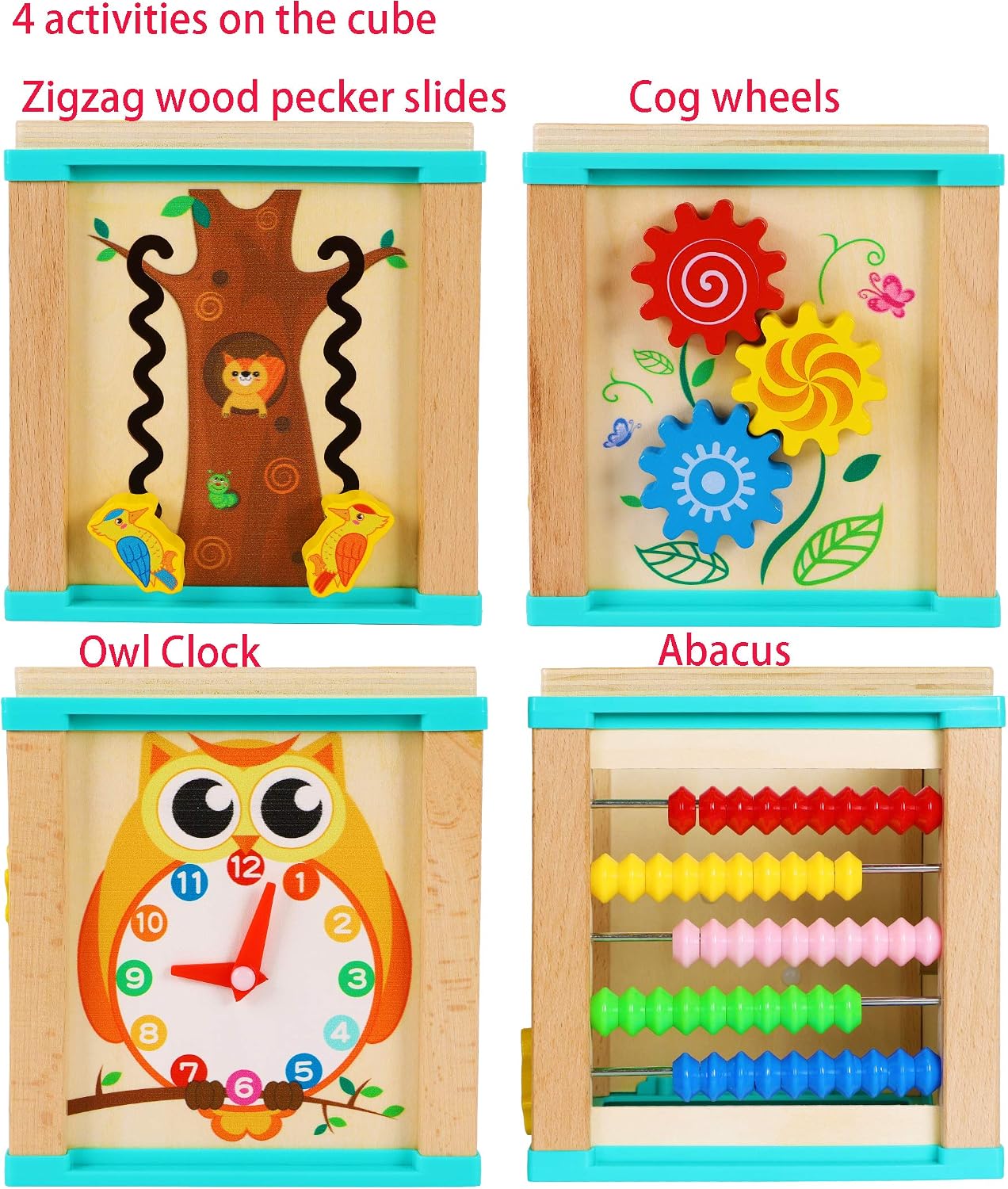 TOWO Wooden Activity Cube Beads Maze -5 activities in one Roller Coaster Beads Maze - Image 5