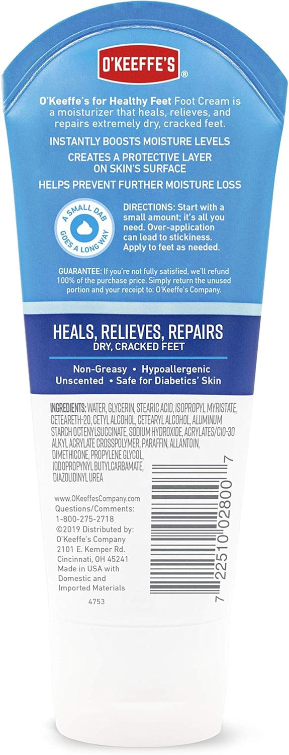 O'Keeffe's Healthy Feet Foot Cream, 3 ounce Tube, (Pack of 2): Home Improvement