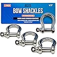 Premium Stainless Steel D-Ring Shackles, Marine Grade, 4-Pack, 1/2", 3/8", 5/16", 1/4", Mini Bow or Clevis Anchor Shackle for Boat, Sailboat, Chain, Rigging Clasp