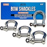 Premium Stainless Steel D-Ring Shackles, Marine Grade, 4-Pack, 1/2", 3/8", 5/16", 1/4", Mini Bow or Clevis Anchor Shackle for Boat, Sailboat, Chain, Rigging Clasp