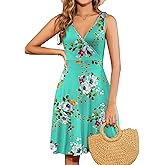 WEACZZY 2025 Womens Wrap V Neck Sleeveless Summer Dresses Beach Holiday Tank Dress Flowy Casual Sundress with Pockets