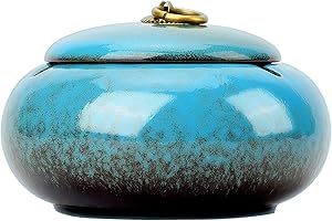 LIMIROLER Large Size Color Glaze Cigarette Ashtray Windproof and Rainproof Outdoor Ceramic Ashtray Travel Portable Ash Tray with Metal Lifting Ring Lid Decorative Ashtray (Blue)