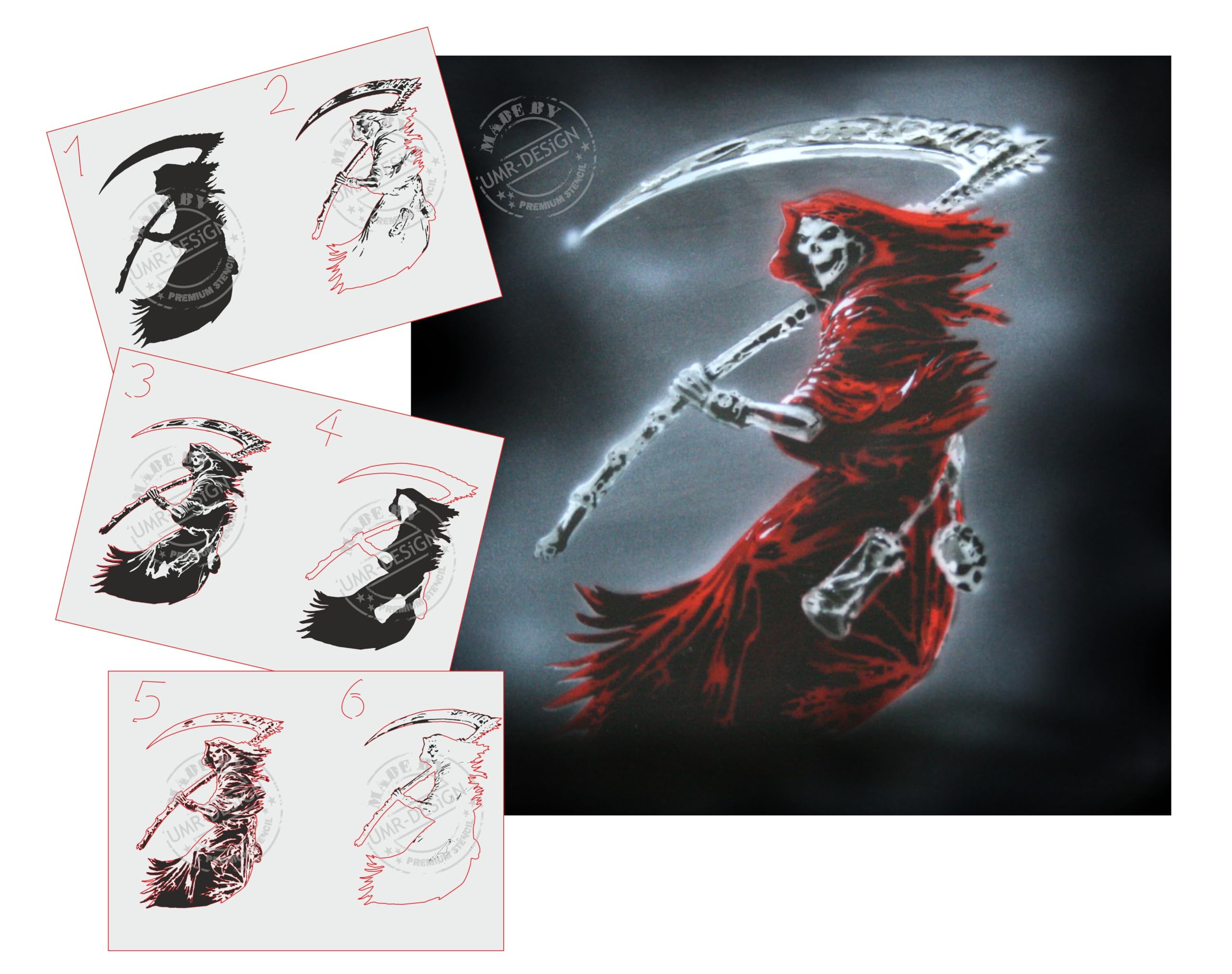 UMR-Design AS-087 Grim Reaper Airbrushstencil Step by Step Size M