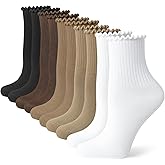 scenicamp Ruffle Socks for Women, 6/10/15 Pairs Frilly Crew Dress Socks, Cute Breathable Ankle Sock for Sneakers, Boots Flats