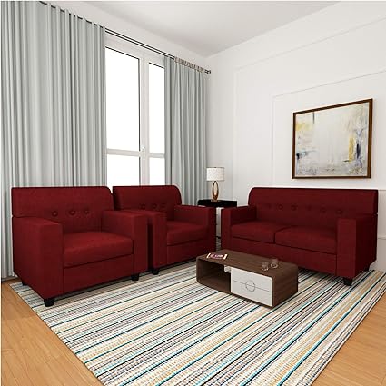 Adorn Homez Solitaire Fabric 4 Seater 2 1 1 Sofa Set Maroon Sofa Set