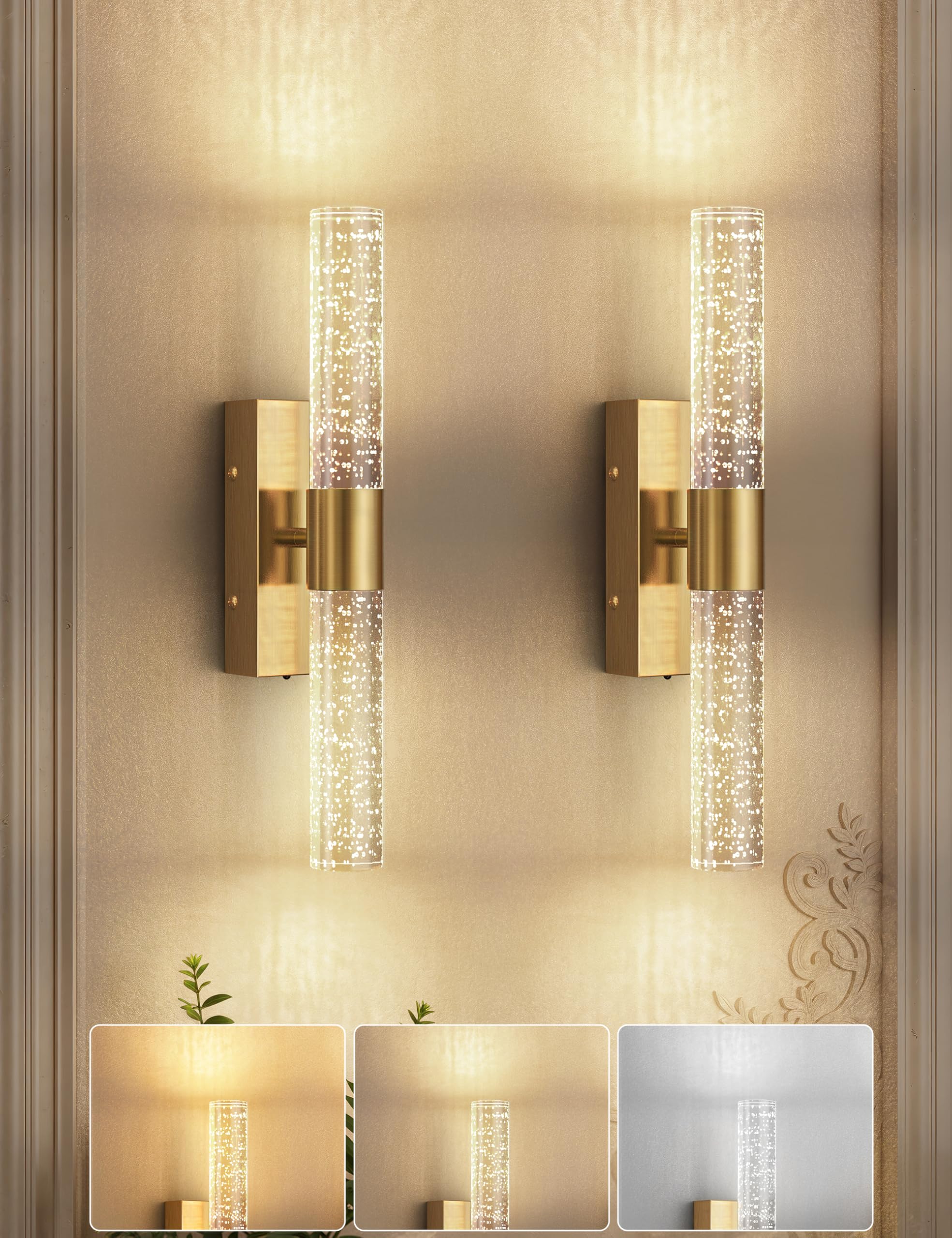 Photo 1 of JOFIOS Battery Operated Wall Sconce Set of 2,3CCT,Dimmable,10400mAh,Gold Modern Rechargeable Wall Sconce with Remote,Wireless Wall Lights for Bedroom,Living room,Hallway(15.3 inch)