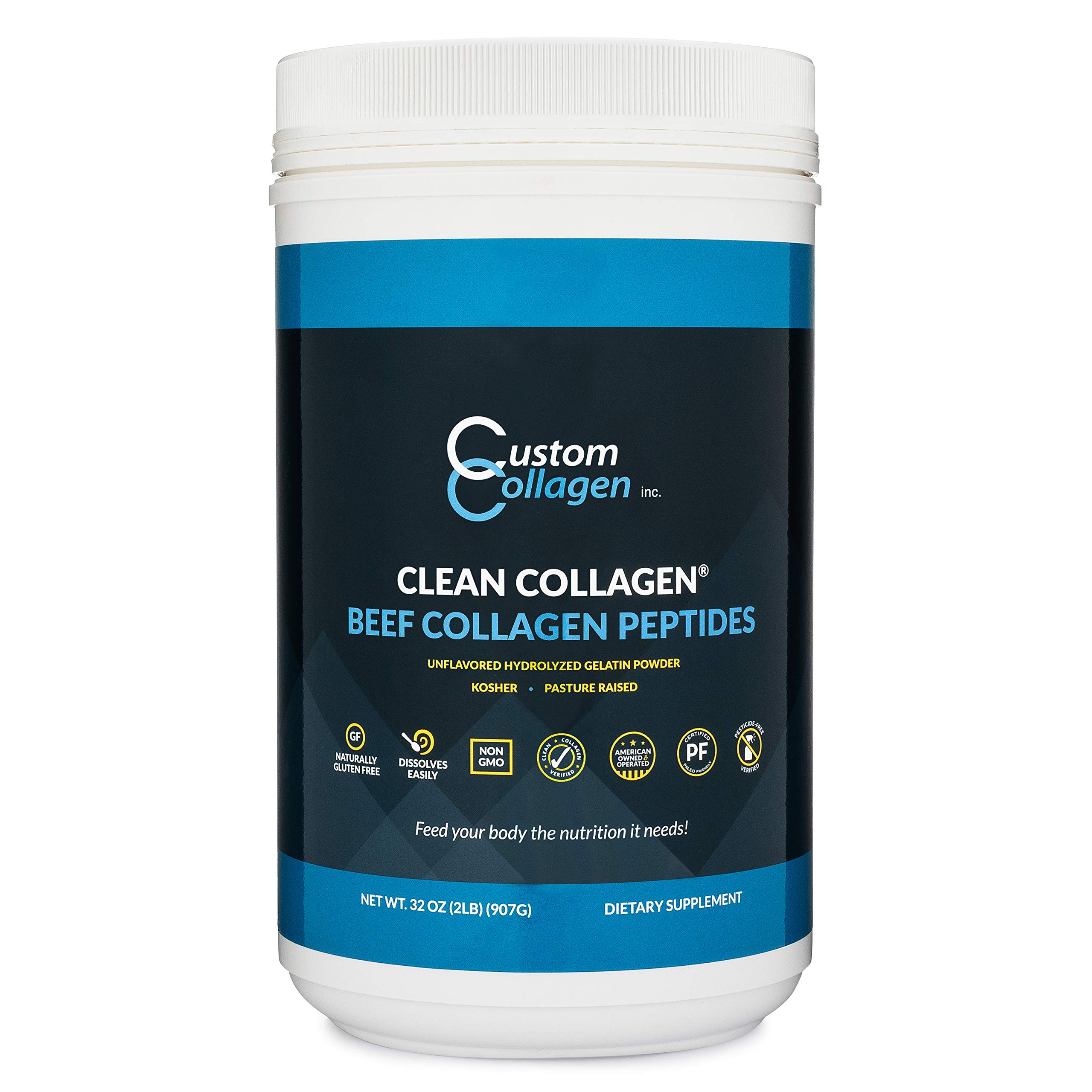 Collagen Peptides Powder 2lb (32oz) Jar Clean Collagen® Unflavored