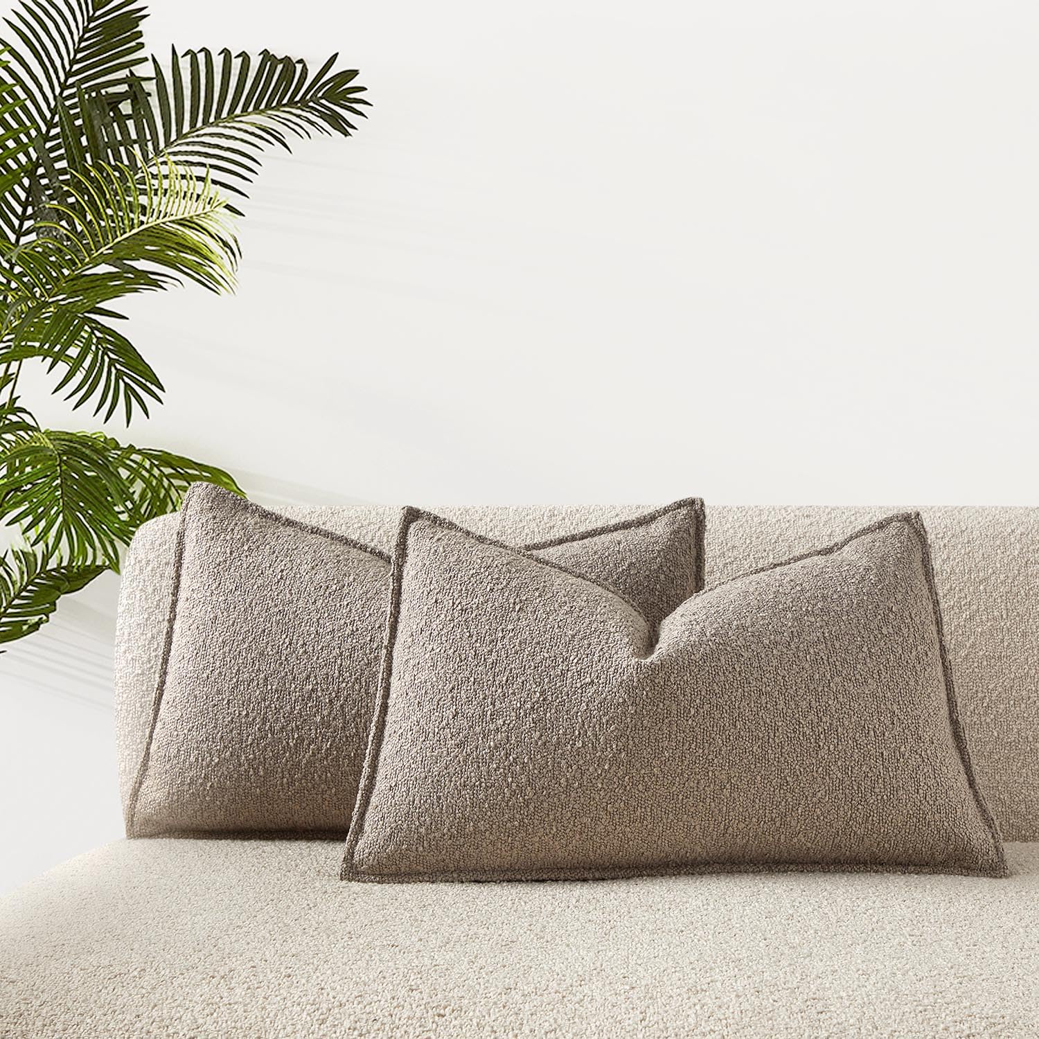 Photo 1 of JUSPURBET 16x24 Throw Pillow Covers Set of 2 Decorative Pillow Covers for Couch Sofa Bed Cozy Boucle Textured Lumbar Cushion Covers Cases with Invisible Zipper for Living Room Home Decor,Gray