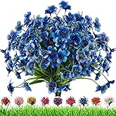 DRT DERUITAI Artificial Outdoor Flowers,8 Bundles Fake Flowers UV Resistant Faux Outdoor Plastic Flower Plants for Outside Indoor Décor(Blue)