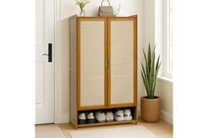 Dezyfurni Shoe Cabinet with Doors, 7-Tier Bamboo Shoe Storage Cabinet for Entryway, Freestanding Shoe Rack Cabinet for Hallwa