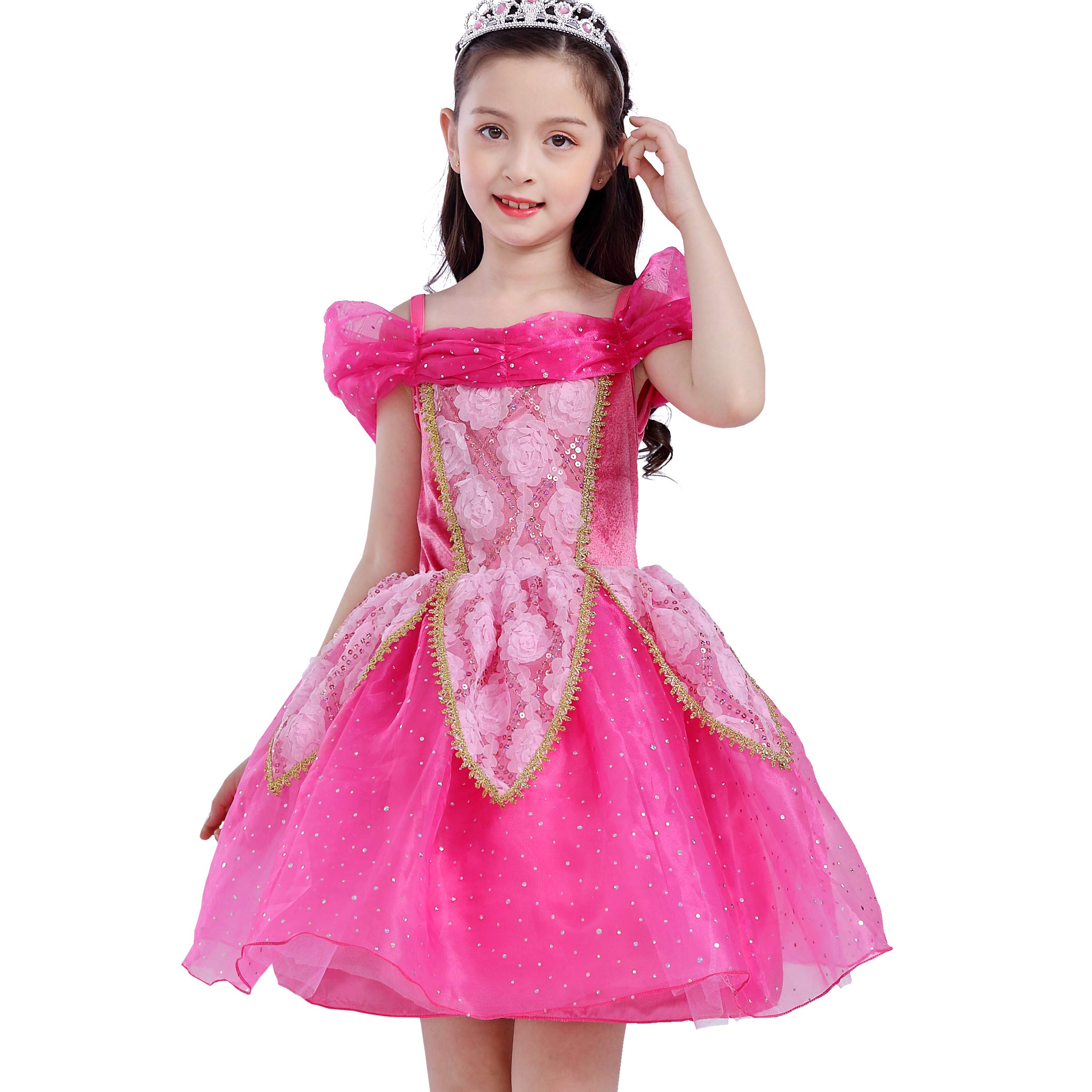 Lito Angels Kids Girls Sleeping Beauty Princess Aurora Fancy Dress Up Costumes Halloween Birthday Party Outfit Age 3-4 Years Hot Pink 200
