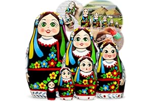 AEVVV Traditional Ukrainian Nesting Dolls Set 6 pcs - Matryoshka Dolls in Ukrainian Vyshyvanka Dress with Ukrainian Ornament - Russian Dolls Ukrainian Gifts