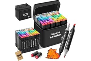 Soucolor Alcohol Markers 80 Colors with Case & Holders, Dual Tips Chisel & Fine Art Markers for Adult Coloring Kids Drawing, Artist Markers Art Supplies for Blending Sketching