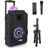 Wireless Portable PA Speaker System - 700 W Battery Powered Rechargeable Sound Speaker and Microphone Set with Bluetooth MP3 USB Micro SD FM Radio AUX 1/4" DJ Lights - for PA/Party - Pyle PSUFM1280B