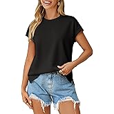 Glamaker Women Cap Sleeve Basic Tops Crewneck Striped Tee Shirts Summer Short Sleeve T-Shirt Casual Fashion Clothes 2026