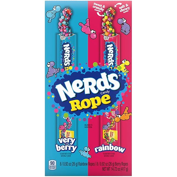 NERDS ROPE, CANDY, VARIETY BOX, RAINBOW & VERY BERRY, 0.92OZ (16 CT)