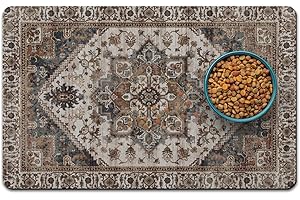 QXWREL Dog Food Mat for Floors, Absorbent and Quick-Drying Pet Cat Food Mat,Anti-Fouling and Easy-to-Clean Pet Feeding Mat,Dog Bowl Mats for Messy Drinking Water Bowls.12x20inch Bohemia Style