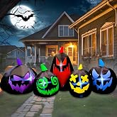 BLOWOUT FUN Halloween Inflatables 8 FT Black Pumpkin Family Decoration | Halloween Outdoor Blow up Decor with Lights Inflatable Pumpkin for Party Yard Lawn Garden Holiday Décor