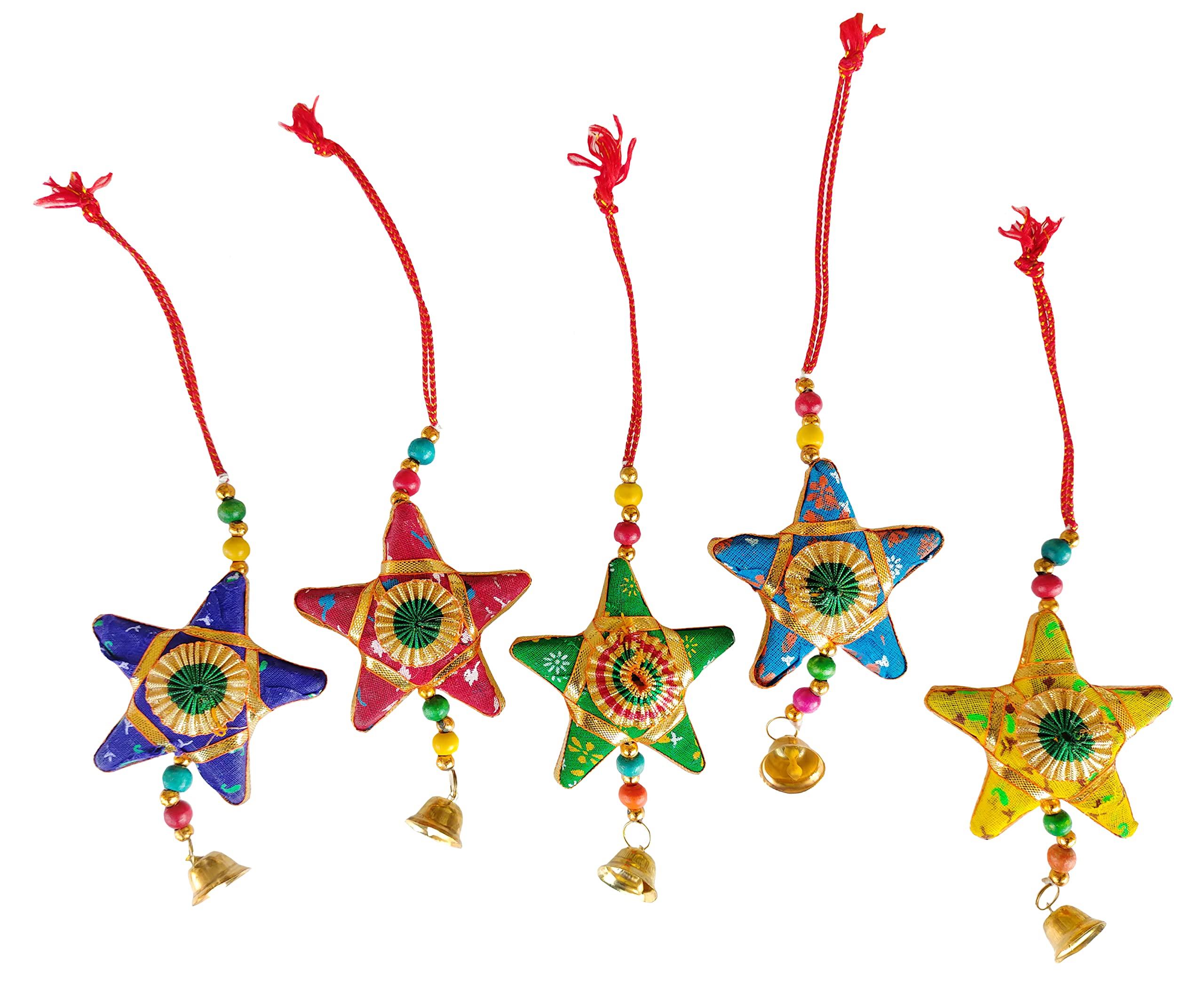 Rastogi Handicrafts Star Bell and Half Moon Hanging Set of 5 Home Christmas Hanging Ramadan Gifts Party Decorative Ornaments Multi Colored Indian Traditional (Multi 5 Star)