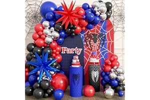 HKYOOD Spider Balloon Arch Garland Kit - 151Pcs Spider Theme Birthday Decorations Royal Blue Black Red Silver Spider Arch Kit for Man Baby Shower Super Spider Hero Theme Boys Kids Party Decorations