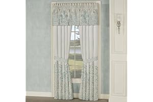J. Queen New York Luxurious Avalon Lined Window Treatment | Sophisticated Jacquard Woven Scroll | Oyster Spa Silver Gray | 2 Piece Set: Tailored Valance and Wide Curtain Pair