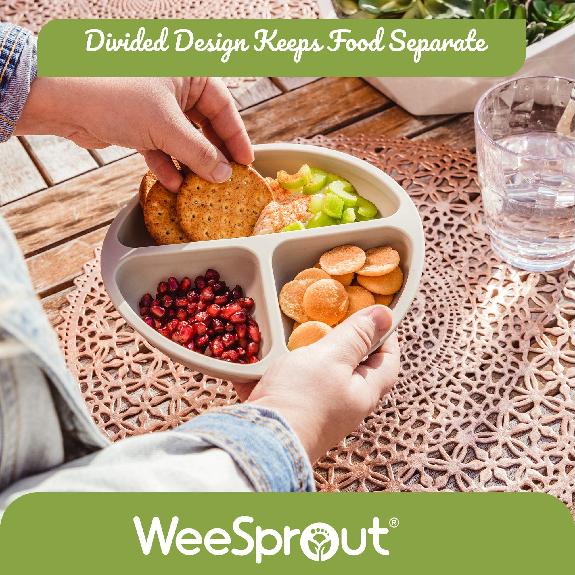 WeeSprout Silicone Plates for Babies & Toddlers (3 Pack) 100% Food-Grade Dishes for Self Feeding, Divided Design & Raised Edges for Picky Eaters, Dishwasher & Microwave Safe Weaning Supplies