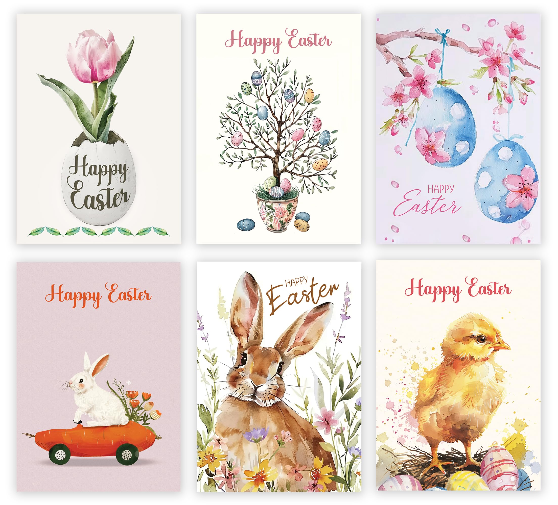 Giftinghouse Easter Cards Multipack of 6/12 - Happy Easter Cards with Envelopes Featuring 6 Unique Mixed Designs, Eco-friendly Blank Inside Greeting Card for kids & Family (12)