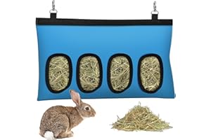 SKYJORMY Rabbit Hay Feeder, Bunny Hay Bag for Rabbits,Rabbit Feeder Fabric Bag Feeder Storage Bag,4 Holes Large Capacity 600D Oxford Cloth Fabric Hanging Hay Feeder Bag for Small Animal,Hay Guinea Pig(Blue)
