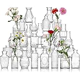 Glass Bud Vase Set of 32 Pcs, Vintage Clear Small Glass Vases for Flowers, Glass Bud Vases in Bulk, Mini Vase for Centerpieces, Wedding, Home Decor and Events