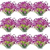 JEMONG 30 Bundles Artificial Flowers Outdoor UV Resistant Fake Flowers No Fade Faux Plastic Plants Garden Porch Window Box Decorating(Purple)