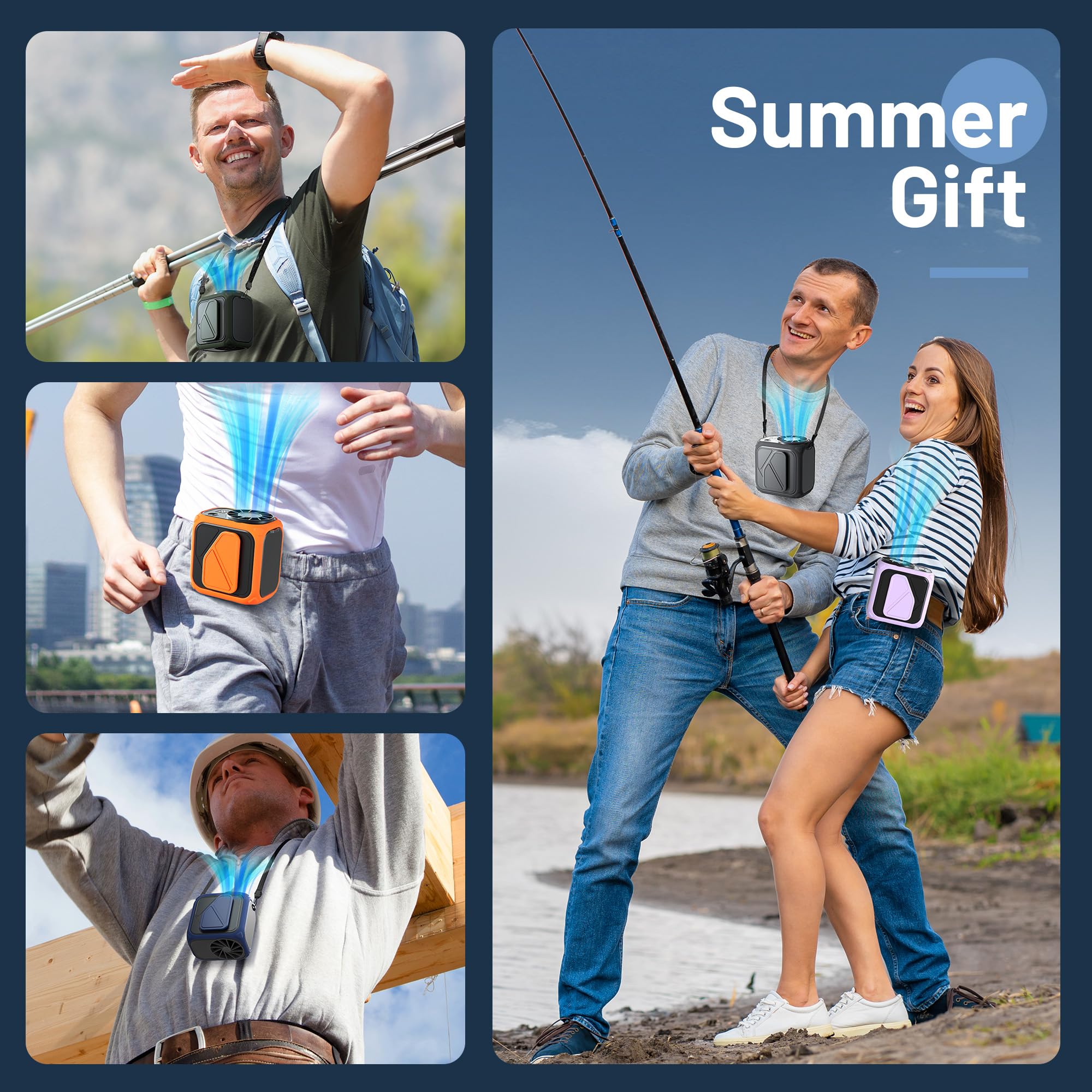 SimerSure Portable Waist Fan, 10000mAh Rechargeable Personal Fan with 25H Runtime, Under Shirt Fans with 5 Speeds & LED Light, Wearable Belt Fans for Outdoor, Jobsite, Camping, Travel, Gifts for Men