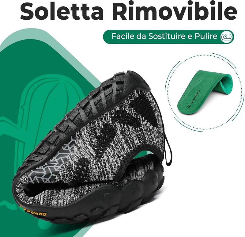 Barefoot Shoes Uomo Donna Scarpe Barefoot Minimaliste Traspiranti Scarpe a Piedi Nudi Leggere Scarpette Dita per Trail Running Trekking Palestra Nero Fumo,Gr.42