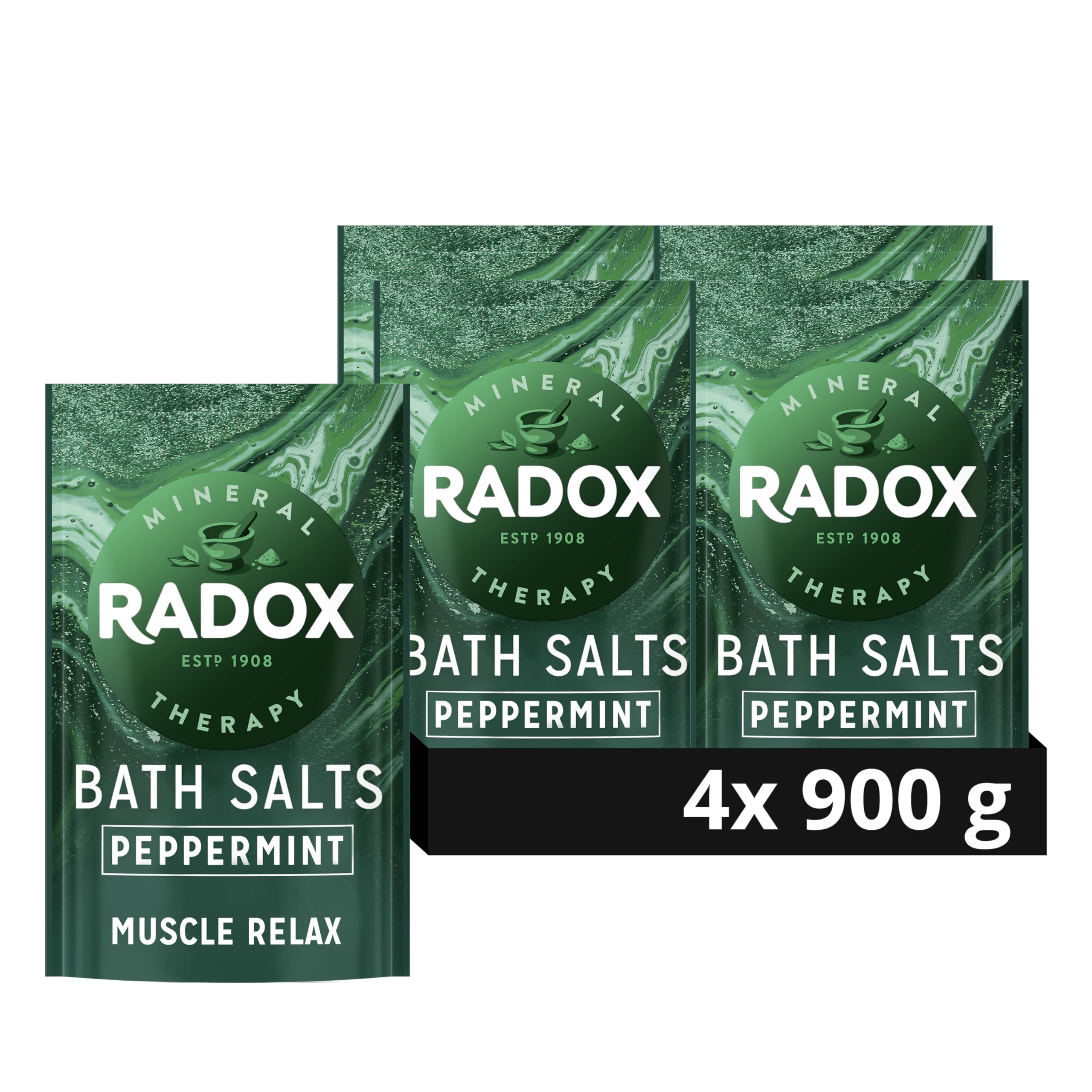 Radox Mineral Therapy Muscle Relax Uniquely Blended With Minerals & Herbs Bath Salts A Relaxing Bath 900 G, Set Of 4