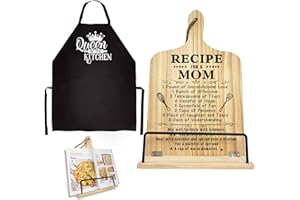 TAESUN Mothers Day Mom Gifts, Gift for Mom from Daughter, Adjustment Cookbook Stand with Apron Set, Recipe Book/iPad Tablet Holder for Kitchen Rustic, Mother Birthday Christmas Present