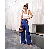 The Drop Women's Medieval Blue High Waist Contrast Trim Wide Leg Pant by @lucyswhims