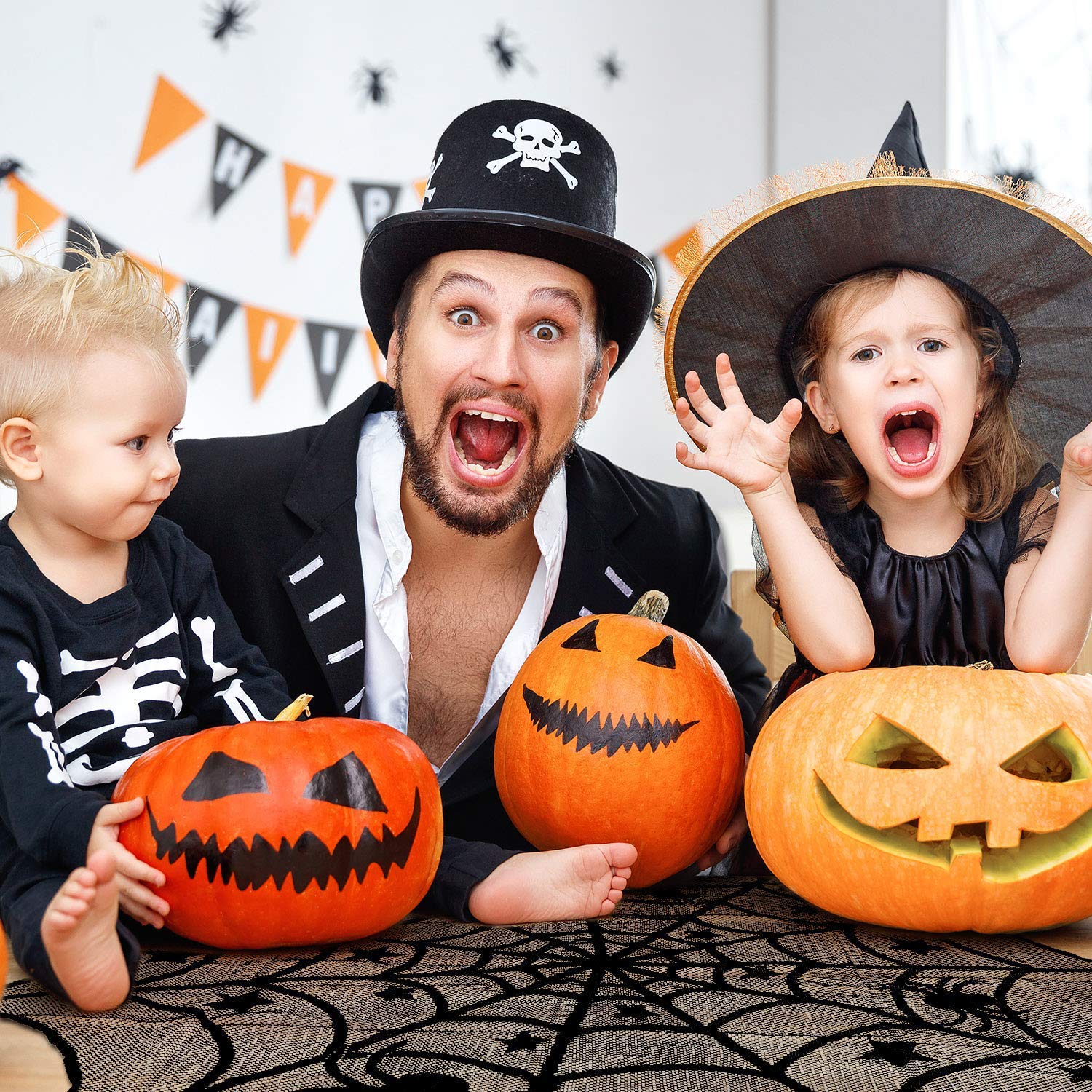 Bribass Halloween Lace Table Runner, 40-inch Halloween Lace Spiderweb Table Topper Cloth for Halloween Decorations