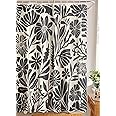 RoomTalks Black Vintage Floral Faux Linen Shower Curtain for Bathroom Decor - 210GSM Heavy Duty Modern Farmhouse Country Rustic Matisse Plants Botanical Shower Curtain Set with Hooks