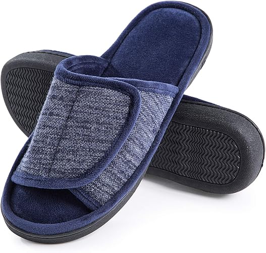 Amazon.com | DL Adjustable-Mens-Slippers-Memory-Foam, Open Toe House ...