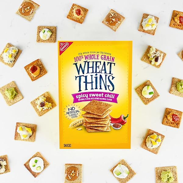 WHEAT THINS SPICY SWEET CHILI SNACKS, WHOLE GRAIN WHEAT CRACKERS, SNACK CRACKERS, 8.5 OZ