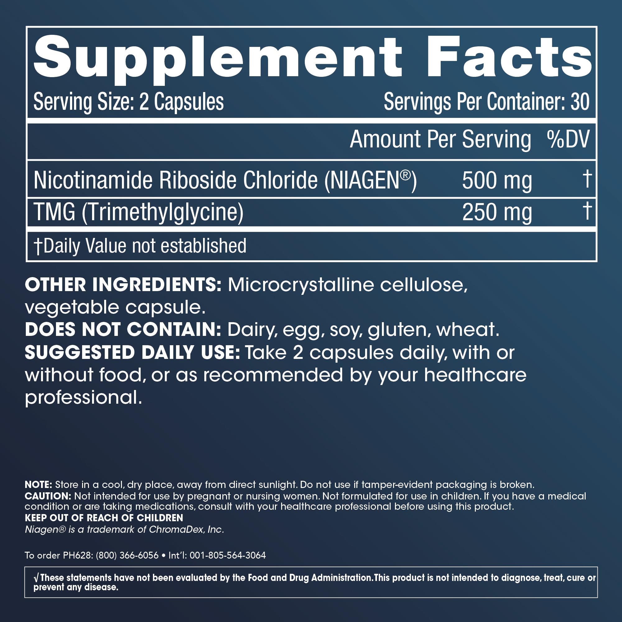 ProHealth Nicotinamide Riboside Pro 500. Patented NR Niagen 500mg Plus 250mg TMG. NAD+ Supplement Boosts NAD+. NR Supplement Proven in 300 Studies. 30 Servings