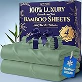 DECOLURE 100% Viscose Derived from Bamboo Sheets Full Size - Luxury 4 Pc Naturally Cooling Sheets, Ultra Soft Bed Set - Deep 17" Pockets, Durable Double Stitching, Oeko Tex Standard (Sage Green)