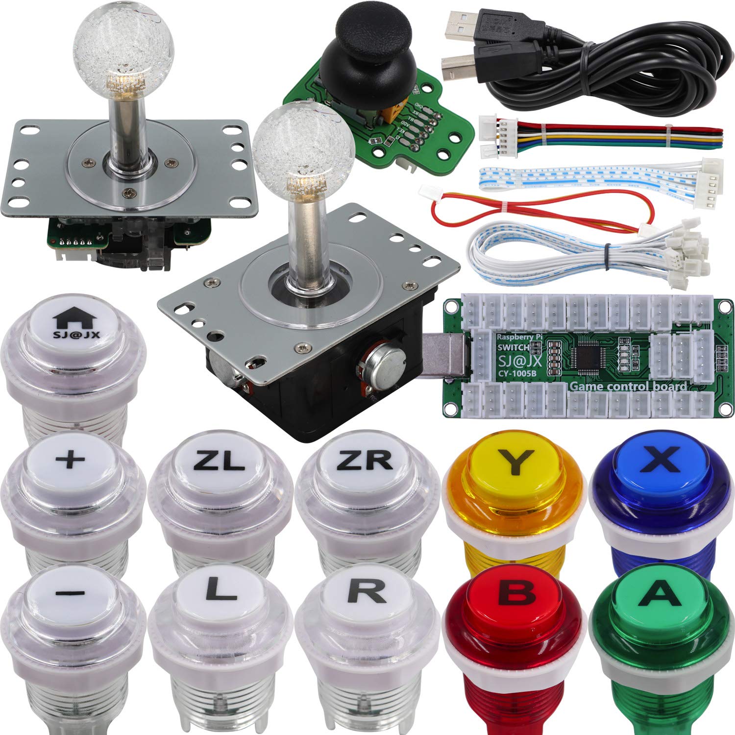 SJ@JX Arcade Game Controller 3D Gamepad Analog Stick Sensor Fly Joystick Microswitch MX LED Button USB Encoder Light Cable for PC PS3 Nintendo Switch Android Raspberry Pi