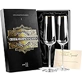 Gold Rim Champagne Gift Glasses | Set of 2 | Crystal Square Toasting Flutes for Bride and Groom, Wedding, Anniversary, Birthday | Elegant Long Stemmed Glassware for Sparkling Wine, Prosecco