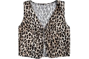 SHENHE Women's Leopard Vest Top Tie Front Cheetah Floral Sleeveless Western Vest Crop Top