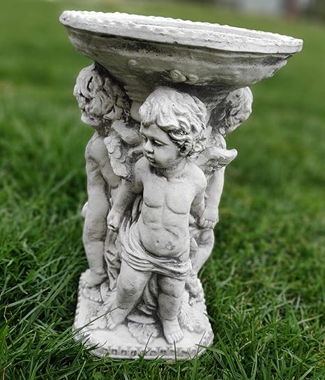 Gartendeko Vogeltranke Aus Stein Engel Mit Tranke Fur Vogel Amazon De Garten