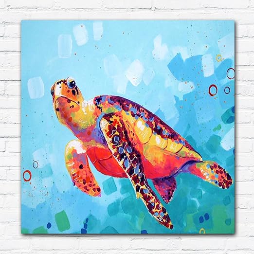 Amazon Deppsアート100 ハンドペイント海亀の油彩画キャンバス現代ホーム装飾壁アート絵画をハングアップする準備32 X 33インチ アートフレーム ポスター オンライン通販