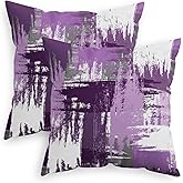 CaliTime Throw Pillow Covers Decorative 18 X 18 Inches Pack of 2 Cozy Fleece Interlaced Watercolor Brush Strokes Cushion Cases for Couch Bed Sofa Farmhouse Decoration Purple