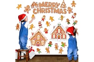 Kajaia Christmas Gingerbread Man Wall Decals Stickers Peel and Stick Wall Sticker Christmas Snowman Santa Candy Cane Winter Wall Decoration for Xmas Children Kids DIY Living Room Bedroom Nursery Decor